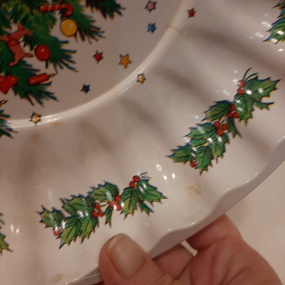 Vintage Christmas Tree 9” Plastic Serving Cookie Candy Tray Holly Plastic - Picture 7 of 13